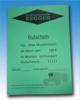 Traktorenteile Segger Einkaufsgutschein im Wert von 100 Euro