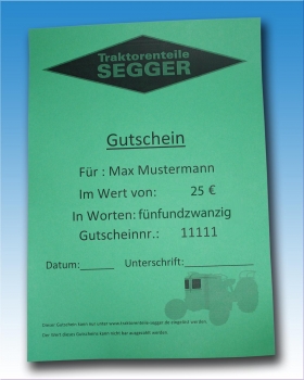 Traktorenteile Segger Einkaufsgutschein im Wert von 25 Euro