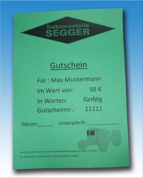 Traktorenteile Segger Einkaufsgutschein im Wert von 50 Euro