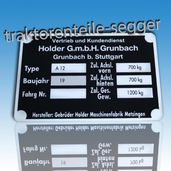 Holder A 12 Typenschild mit Teil-Beschriftung