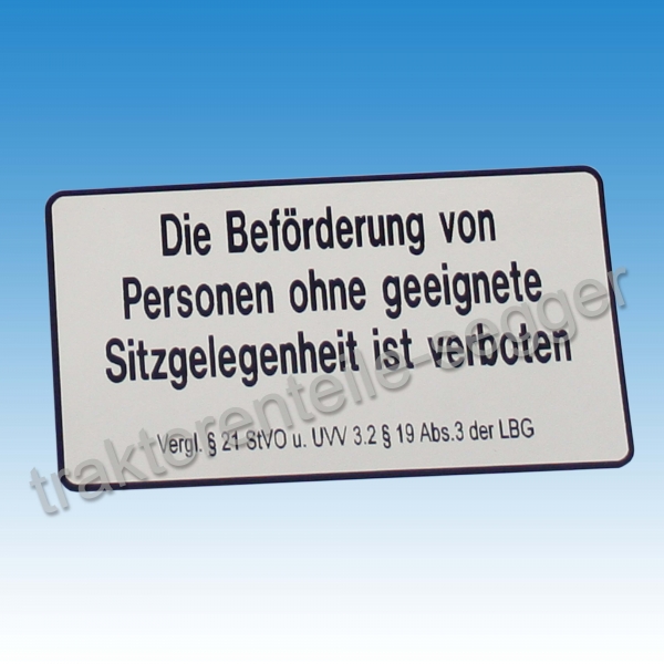 Holder Aufkleber "Die Beförderung von Personen..."